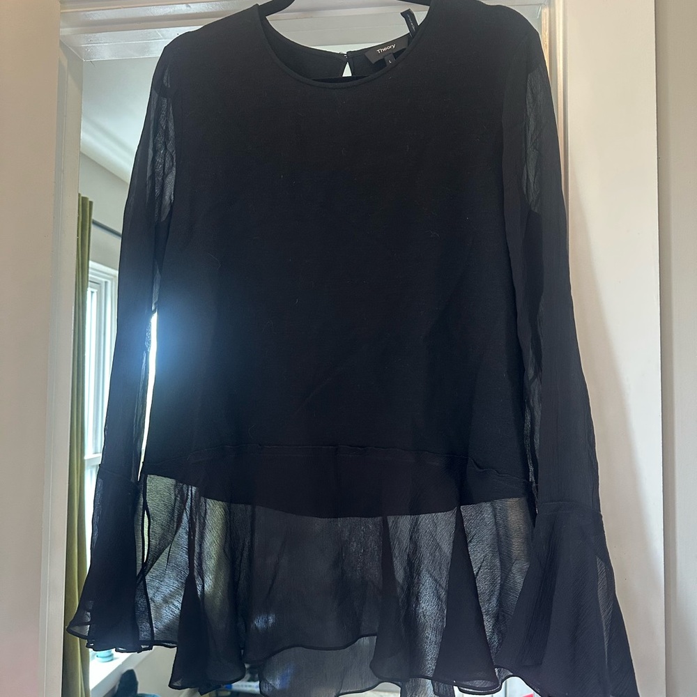 Theory Black w sheer bottom Long Sleeve Blouse- L